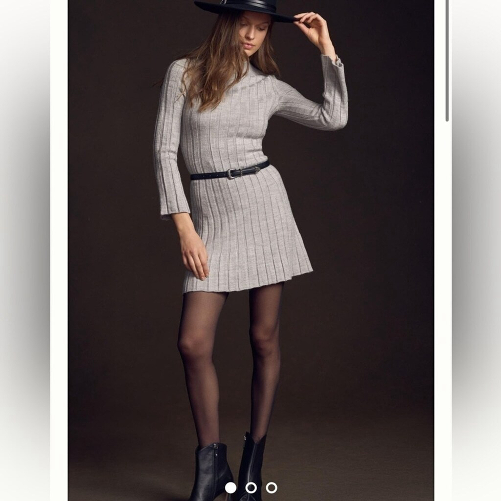 ANTHROPOLOGIE NEW long sleeve A-line sweater dress ribbed knit grey size large